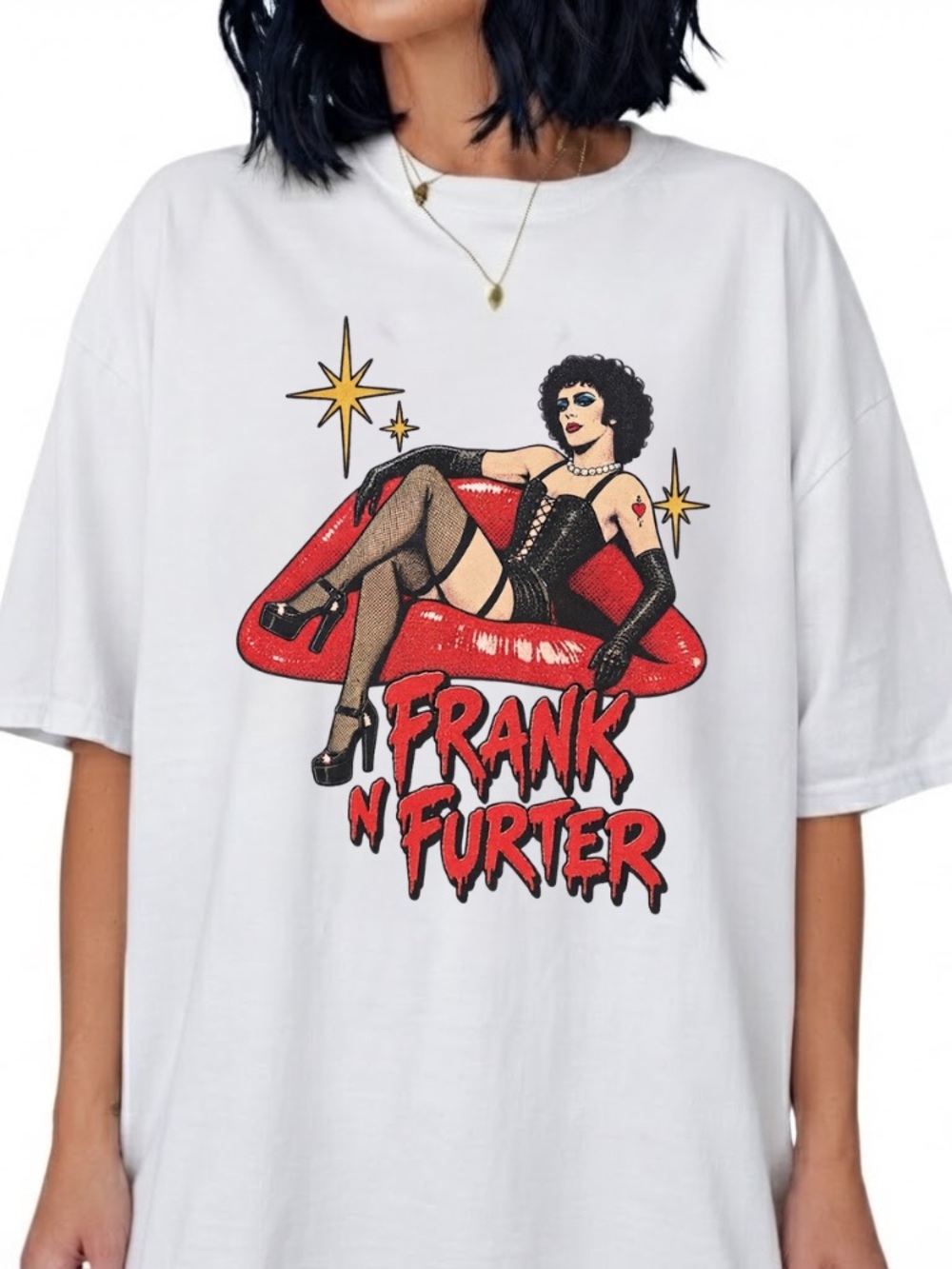 Tim Cury Frank N Furter Rocky Horror Picture Show Red Lips Vintage White T-Shirt